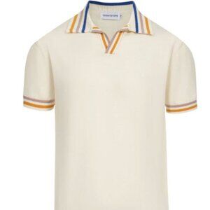 Men's white vintage V-neck embroidered knit polo shirt